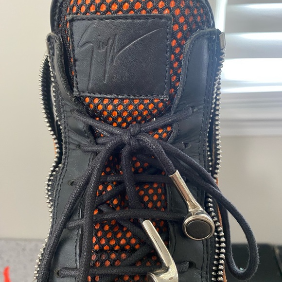 GIUSEPPE ZANOTTI Orange Leather Basketball Double-Zip High Top Sneakers - Picture 3 of 11